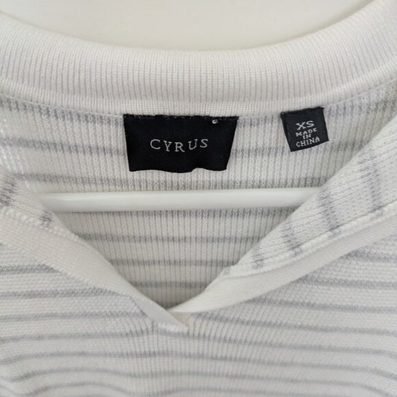 Cyrus womens collared knit top white gray stripe short sleeve casual pullover XS - Picture 2 of 3